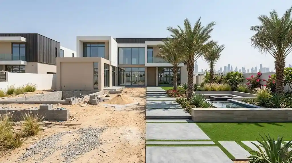 Artificial grass installed in a Dubai villa garden — green, lush and low maintenance