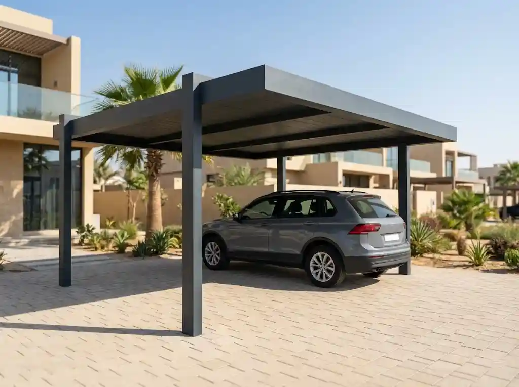 Powder-coated aluminium car shade villa UAE