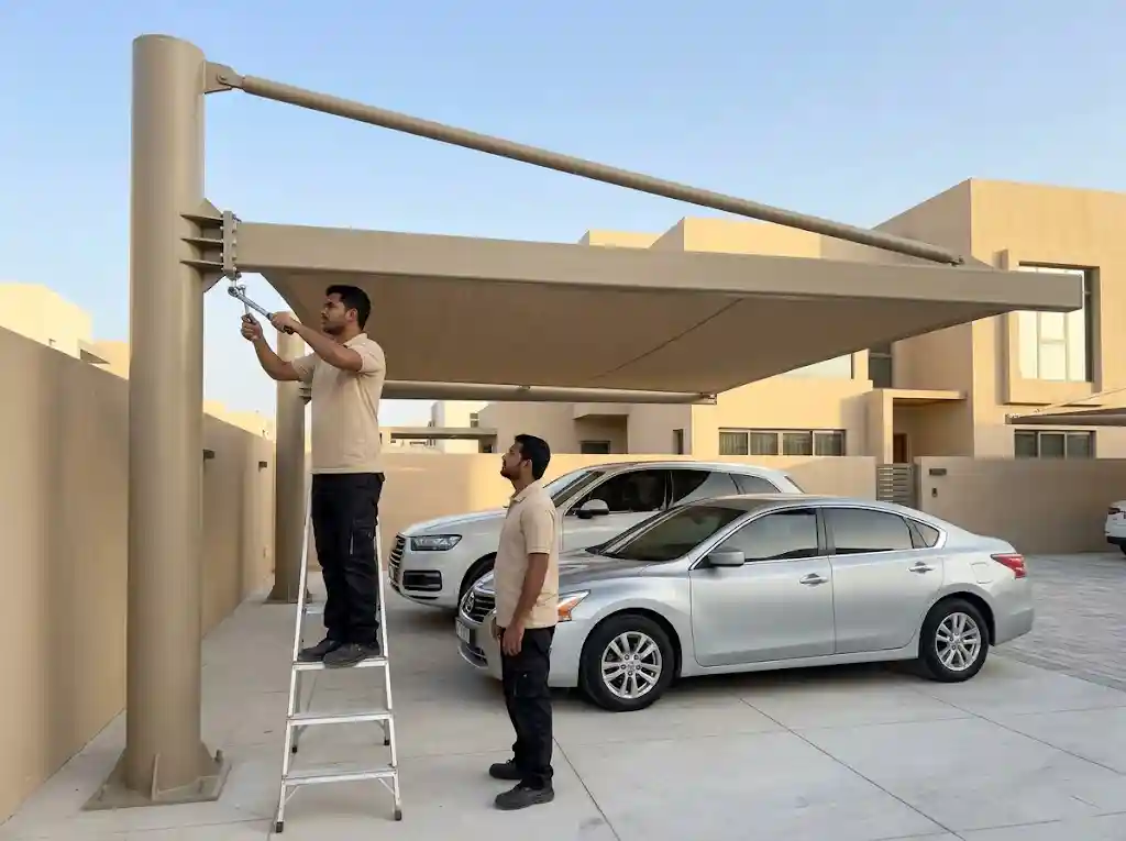 Single-post cantilever car shade UAE