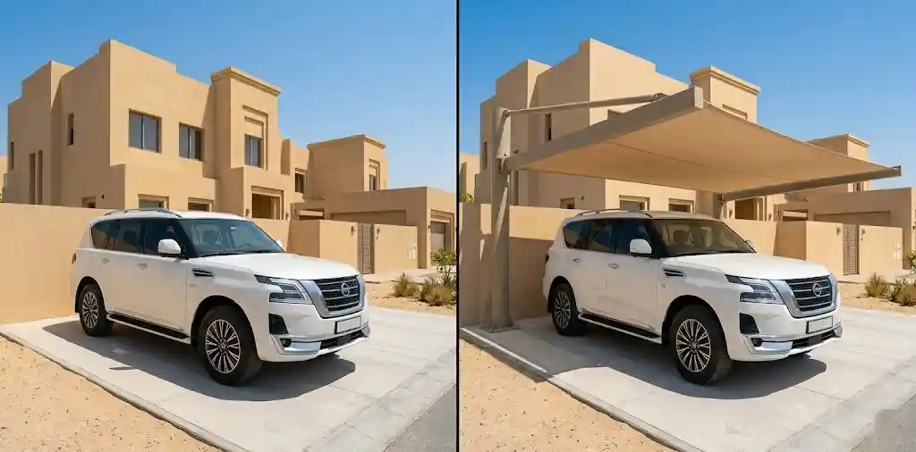 Car shade before and after UAE — vehicle sun protection