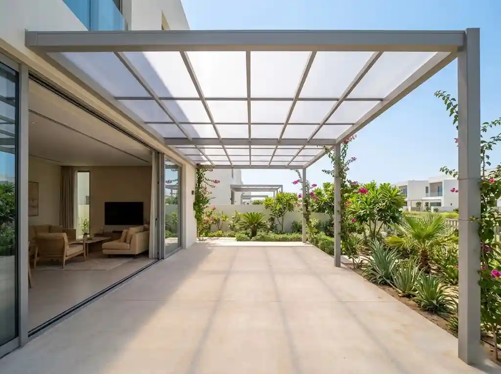 Polycarbonate pergola terrace UAE villa garden