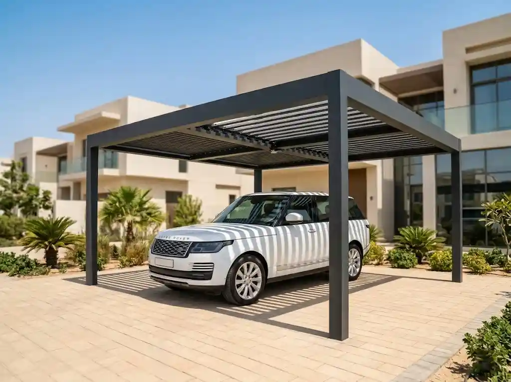 Pergola carport over villa driveway UAE